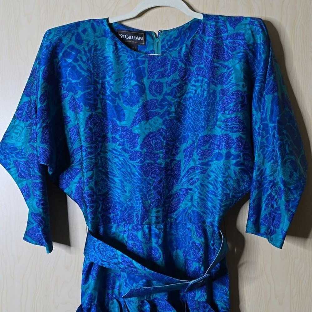 VINTAGE Gillian blue green 100% silk ruffle dolma… - image 2