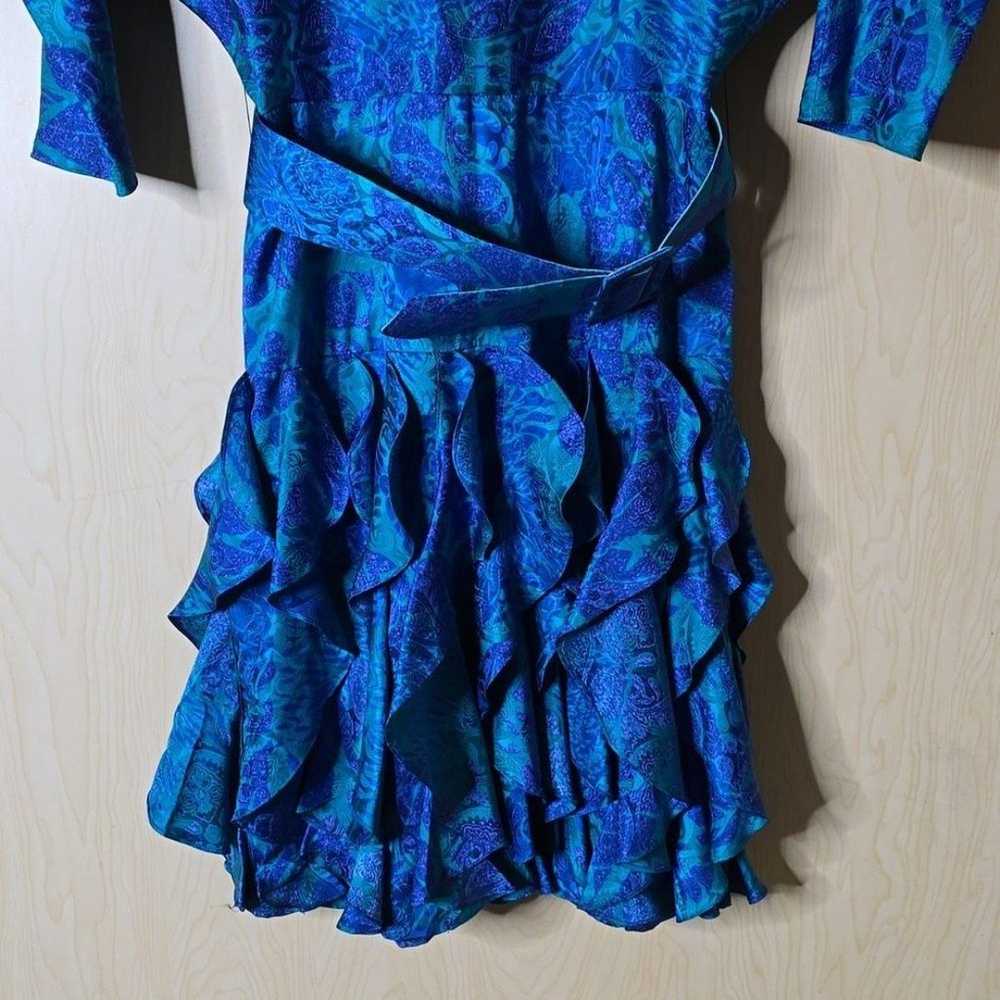 VINTAGE Gillian blue green 100% silk ruffle dolma… - image 3