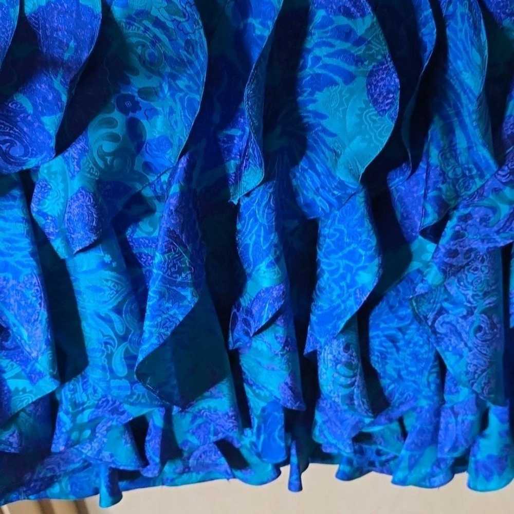 VINTAGE Gillian blue green 100% silk ruffle dolma… - image 5