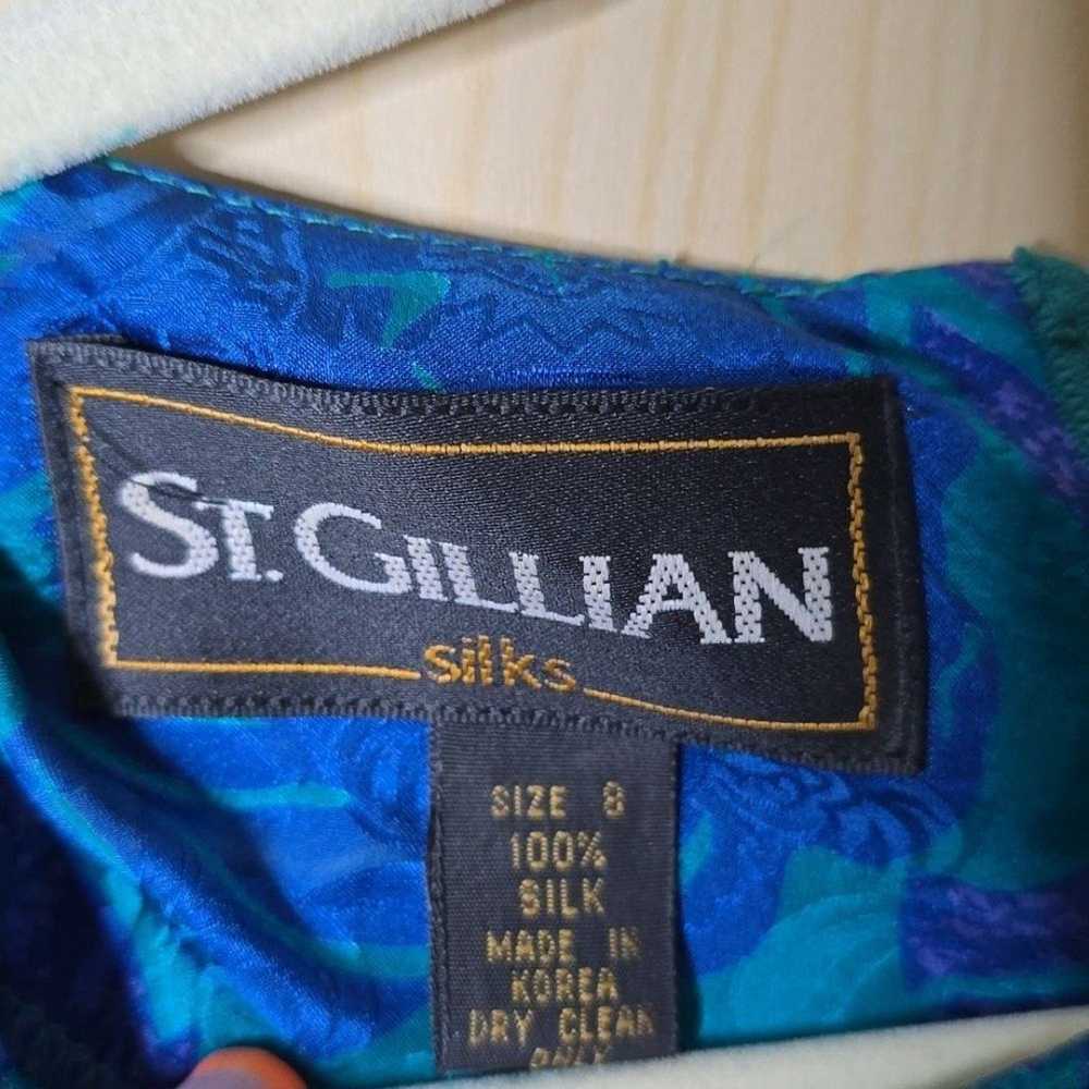 VINTAGE Gillian blue green 100% silk ruffle dolma… - image 6