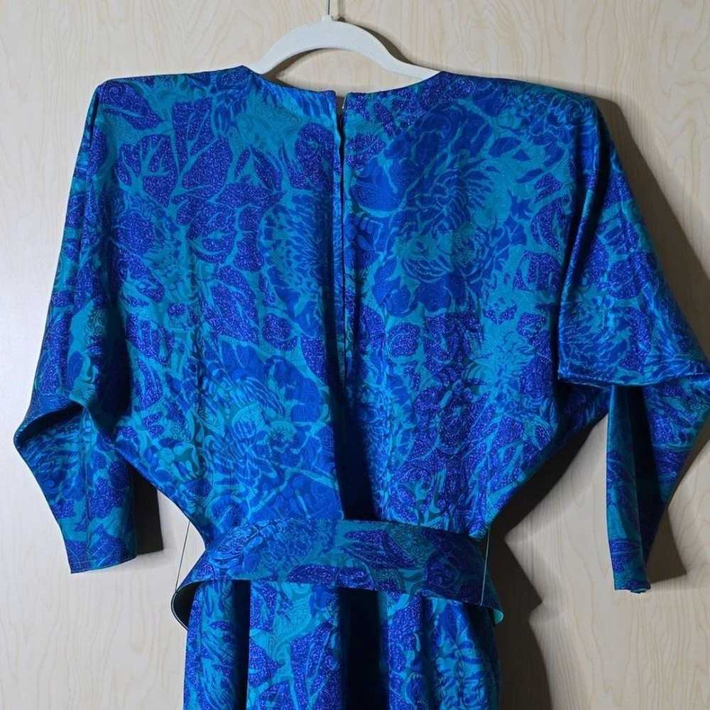 VINTAGE Gillian blue green 100% silk ruffle dolma… - image 9