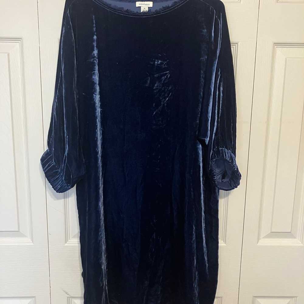 Sundance Velvet Dress Long Sleeves Sz M Blue Holi… - image 1