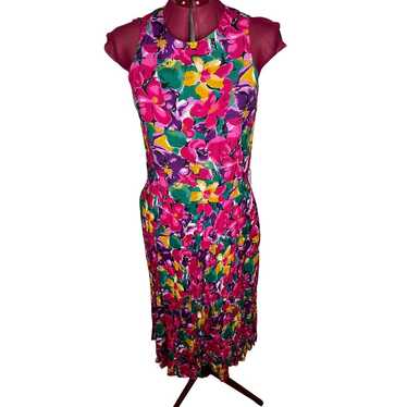 sundress floral bright vintage 1980s pink purple y