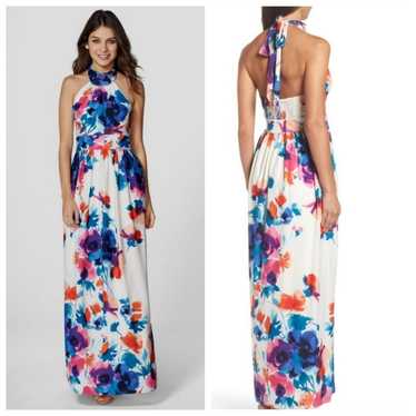 Eliza J Floral Print Halter Multicolored Maxi Dres