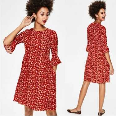 Boden Hyacinth Dress Red Printed 3/4 Flare Sleeve… - image 1