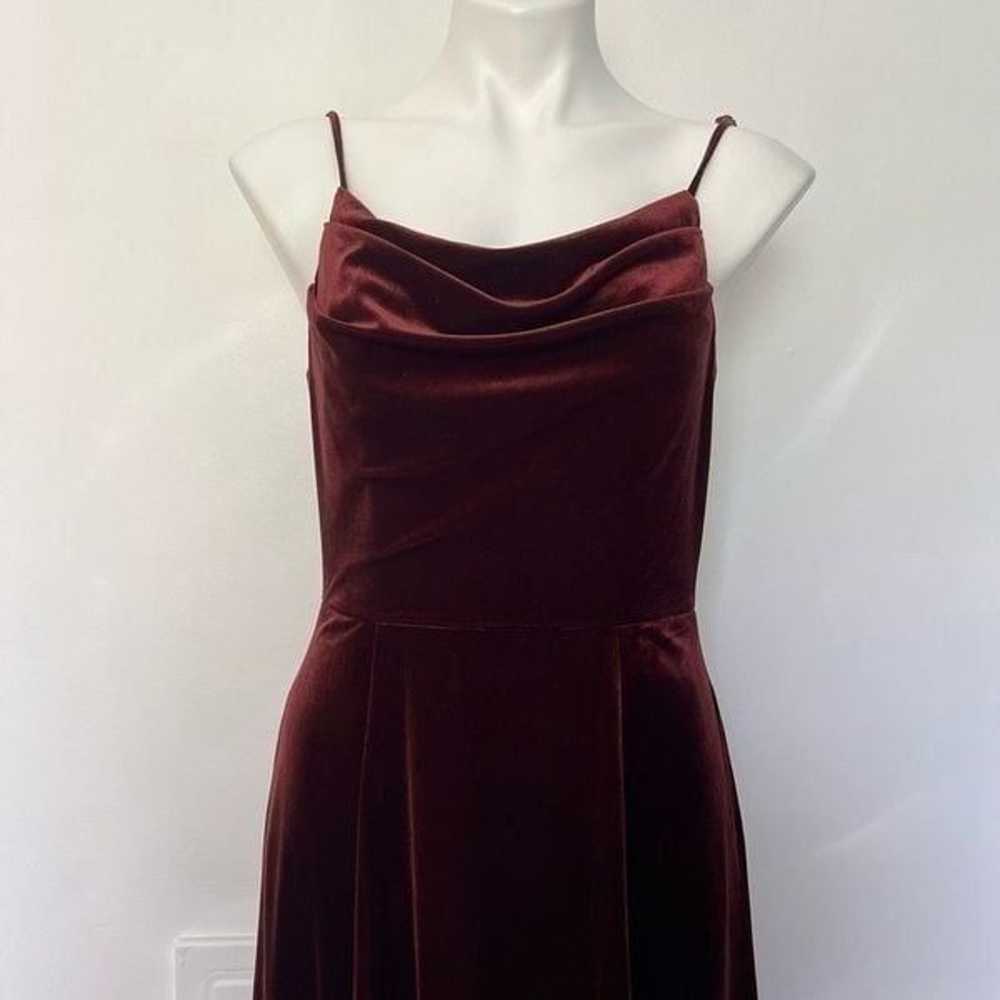 David’s Bridal Long Velvet Cowl Neck dress burgun… - image 2