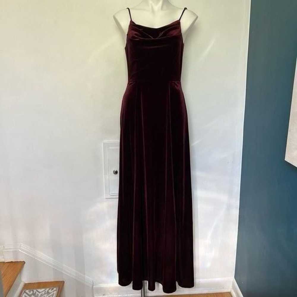 David’s Bridal Long Velvet Cowl Neck dress burgun… - image 3