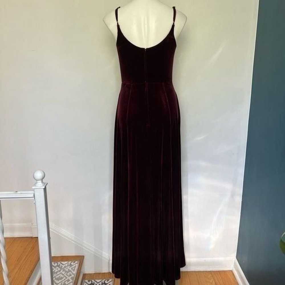 David’s Bridal Long Velvet Cowl Neck dress burgun… - image 4