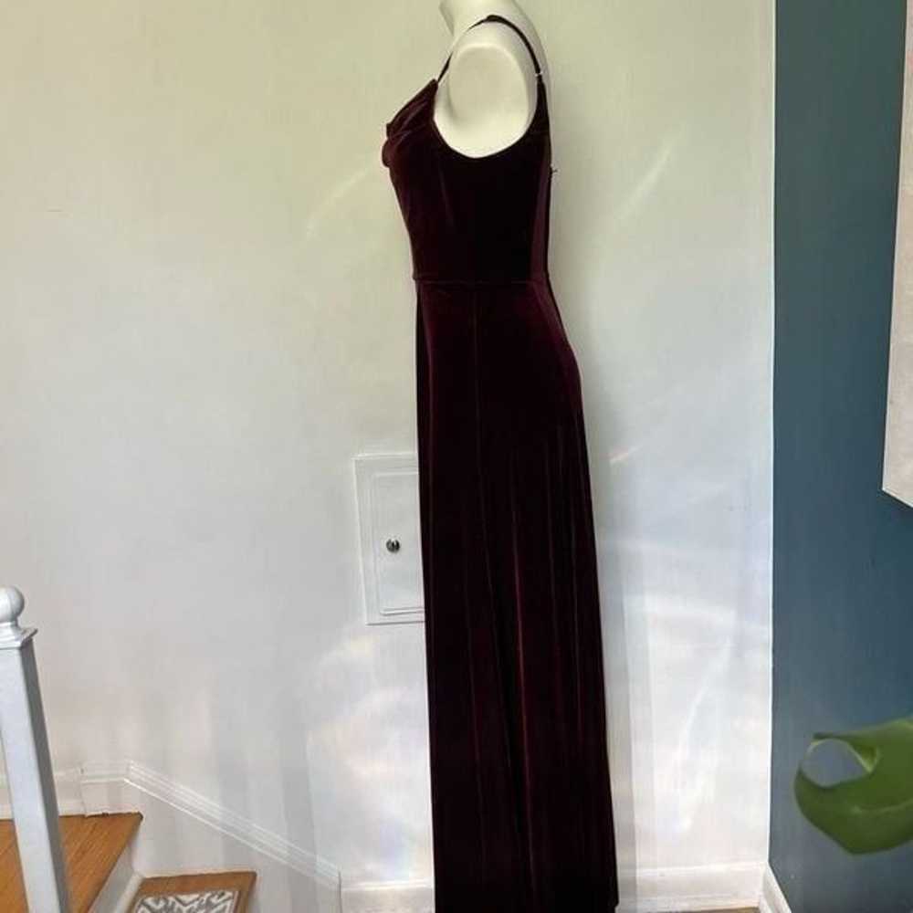 David’s Bridal Long Velvet Cowl Neck dress burgun… - image 5