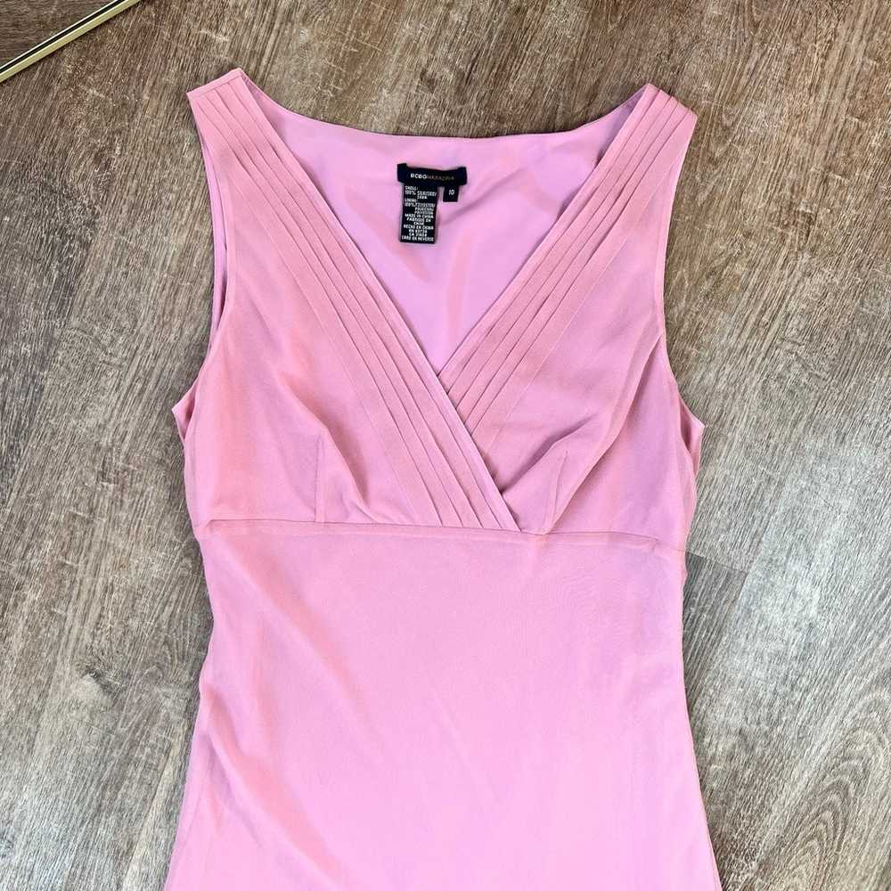 BCBGMaxazria Pink V Neck 100% Silk Dress - image 3