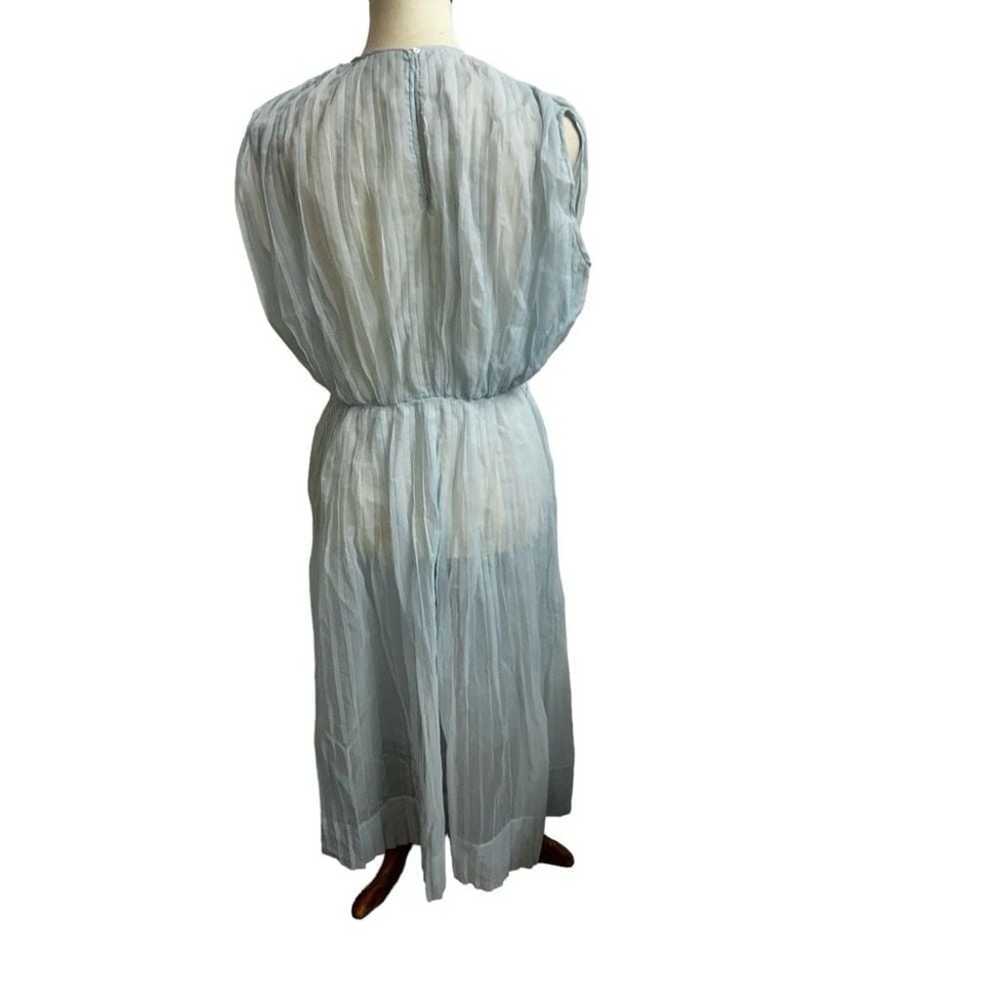 50s/60s Light Blue Pleated long sleeveless sheer … - image 5