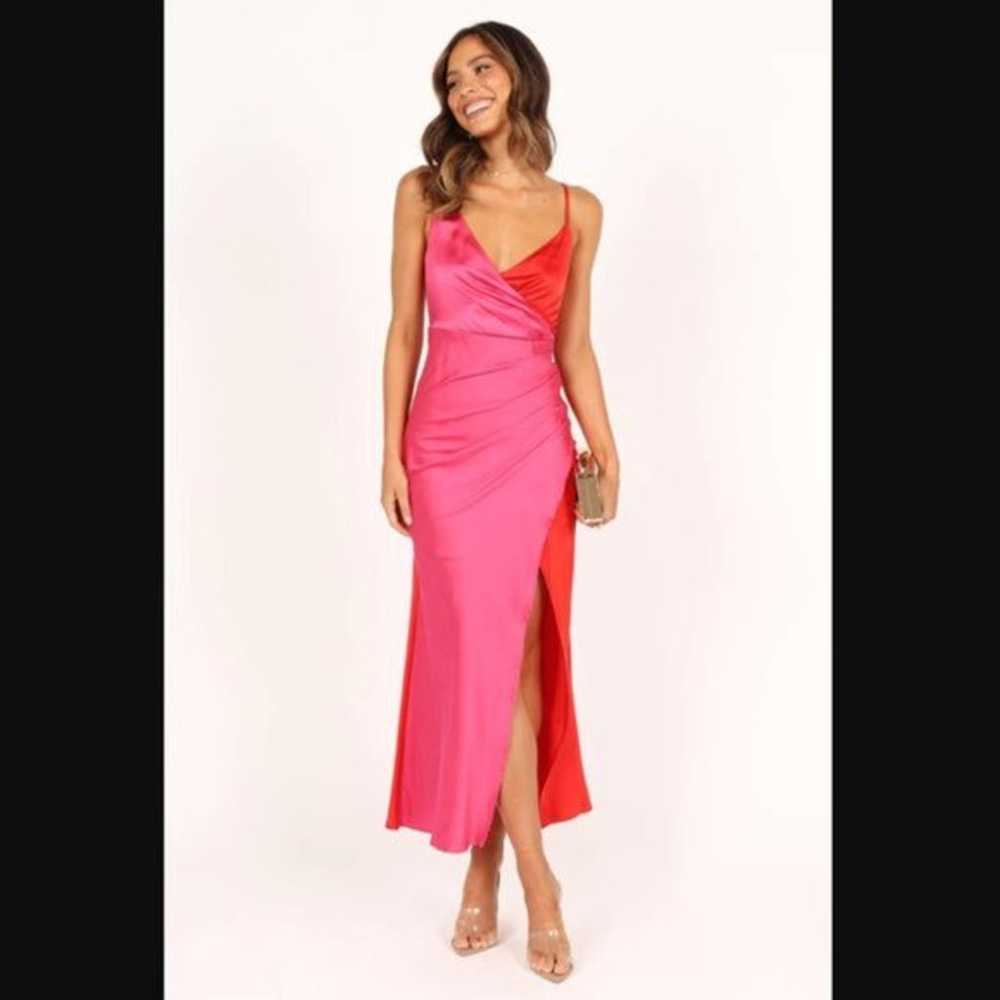 Petal & Pup Lipa Red & Pink Colorblock Satin Midi… - image 4