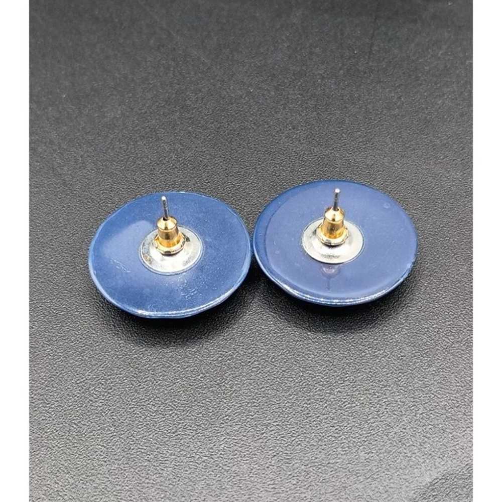 Vintage Abstract Navy & White Button Stud Earrings - image 7