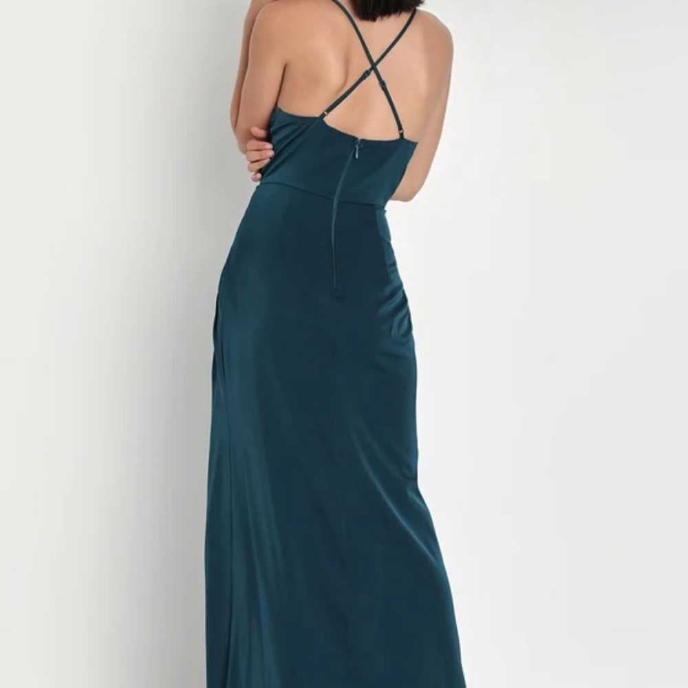 Lulus Dark Teal Satin Cowl Neck Tulip Maxi Dress … - image 4