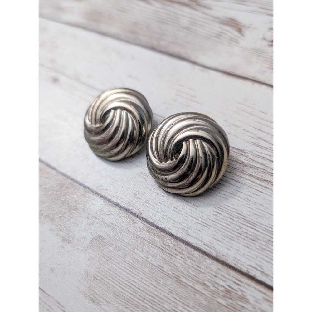 Vintage Clip On Earrings - 1" Aged Silver Tone Ci… - image 2