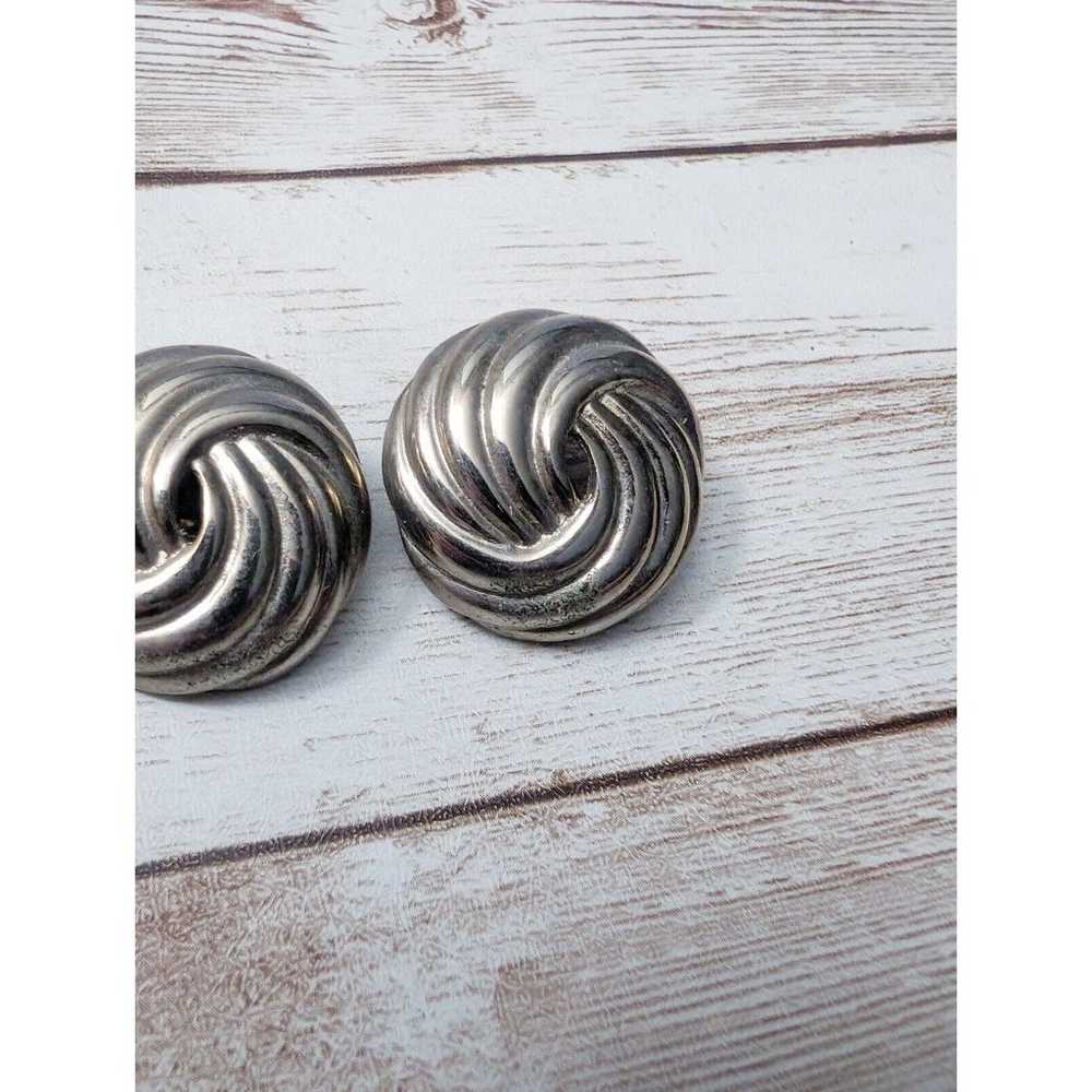 Vintage Clip On Earrings - 1" Aged Silver Tone Ci… - image 3