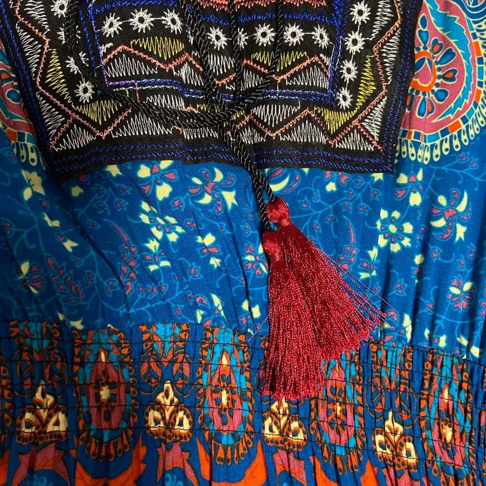 Blue Paisley Pattern Long Dress Short Sleeves - image 3