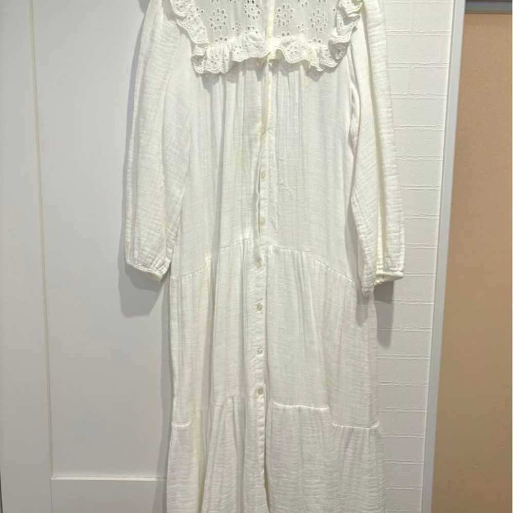 ZARA Frilled White Long Shirt Dress - image 1