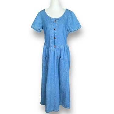 Vintage Facets Dress Medium Wash Denim Button Fron