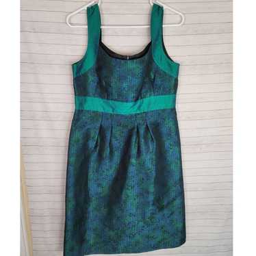 ANNI KUAN EMERALD GREEN SILK TRIM SHEATH DRESS, SZ