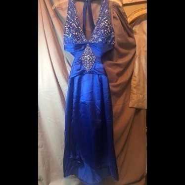 Precious formals blue halter side cut out backles… - image 1