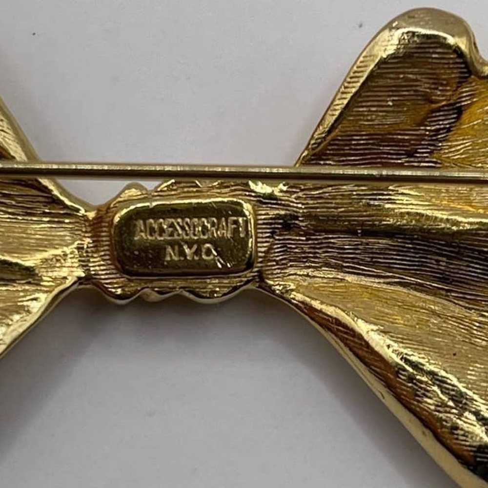 Vintage Accessocraft NYC Gold Tone Bow Brooch Pin - image 2