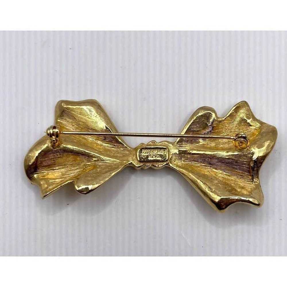 Vintage Accessocraft NYC Gold Tone Bow Brooch Pin - image 5