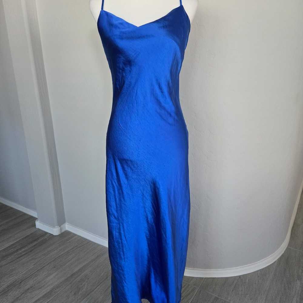 Vintage 90s Y2K Blue Satin Maxi Slip Dress Spaghe… - image 1