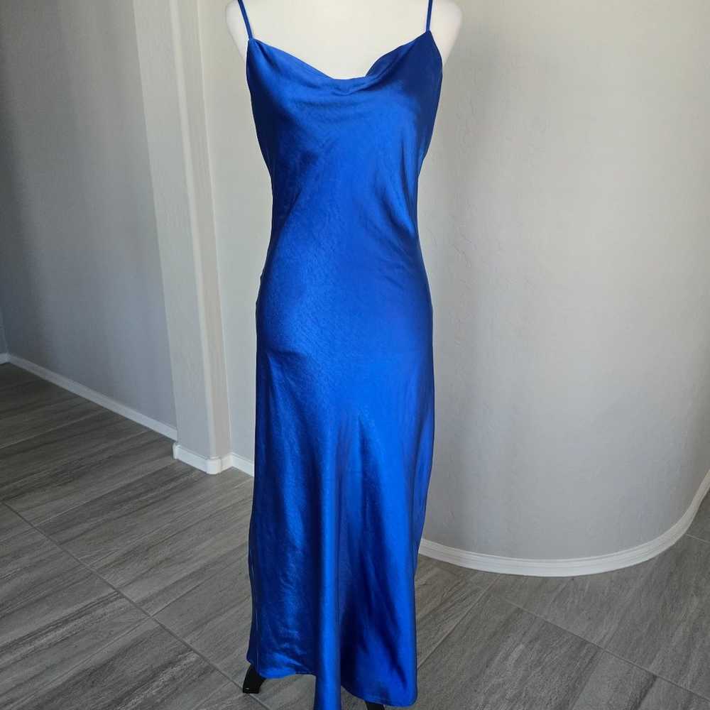 Vintage 90s Y2K Blue Satin Maxi Slip Dress Spaghe… - image 9