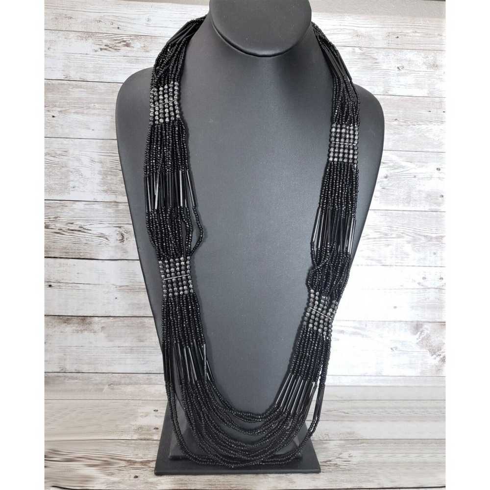 Vintage Necklace - 30" Extra Long Black Beaded St… - image 1