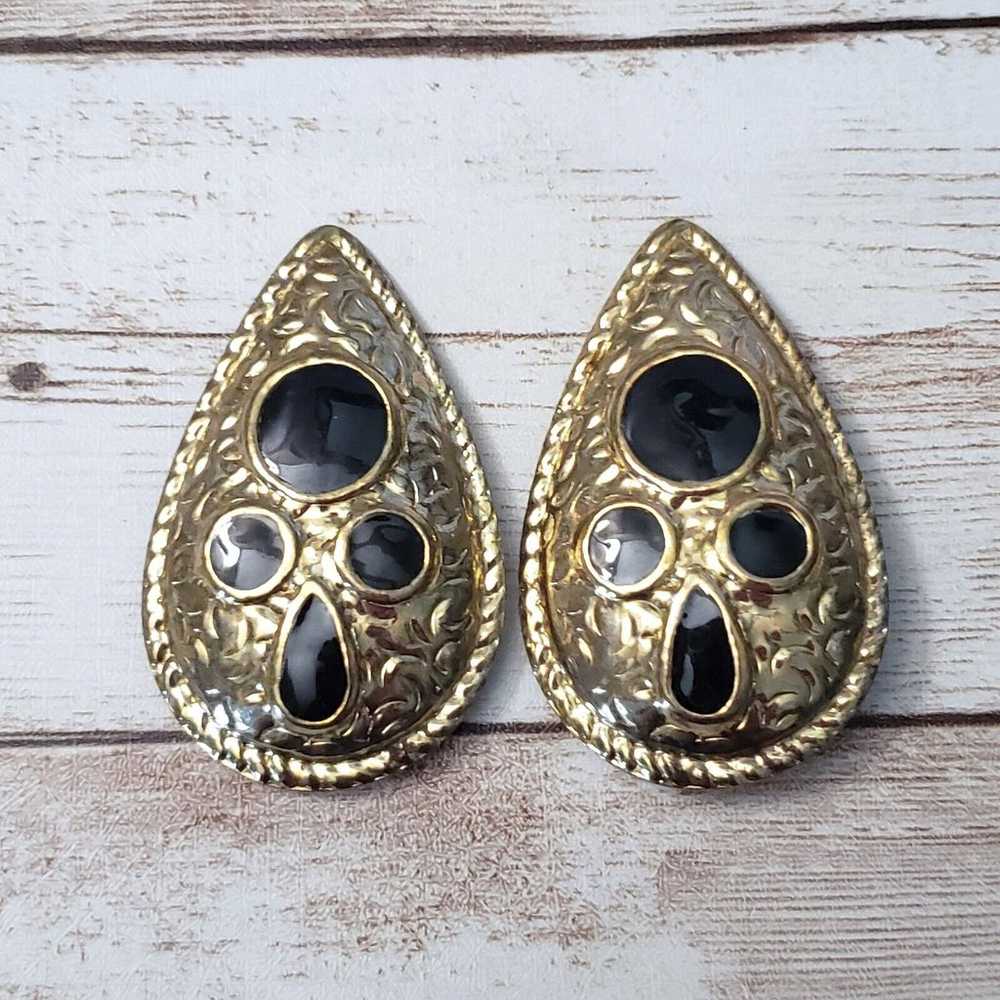 Vintage Clip On Earrings Extra Large Statement Bl… - image 1