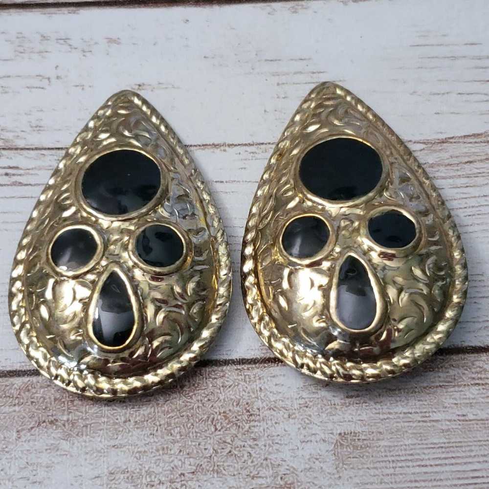 Vintage Clip On Earrings Extra Large Statement Bl… - image 2