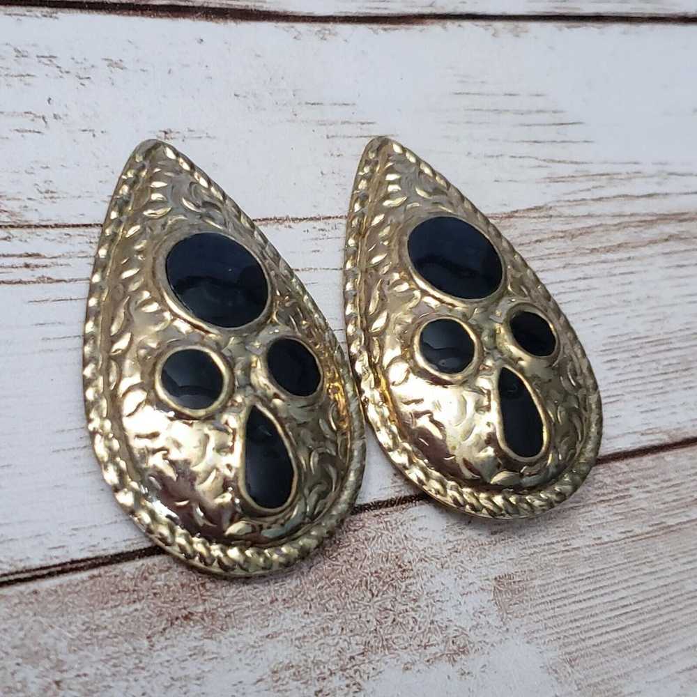 Vintage Clip On Earrings Extra Large Statement Bl… - image 3