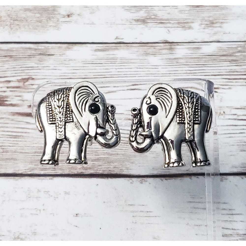 Vintage Clip On Earrings Large Silver Tone Elepha… - image 1