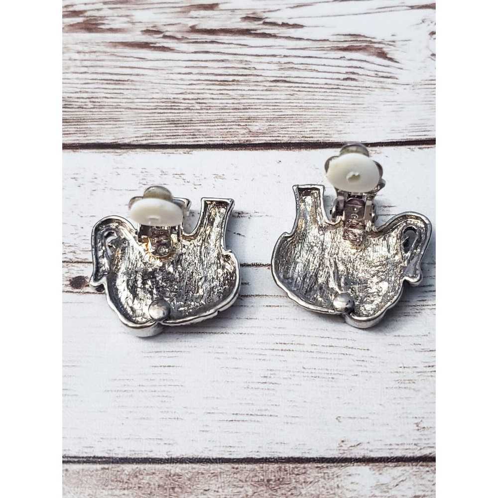 Vintage Clip On Earrings Large Silver Tone Elepha… - image 4