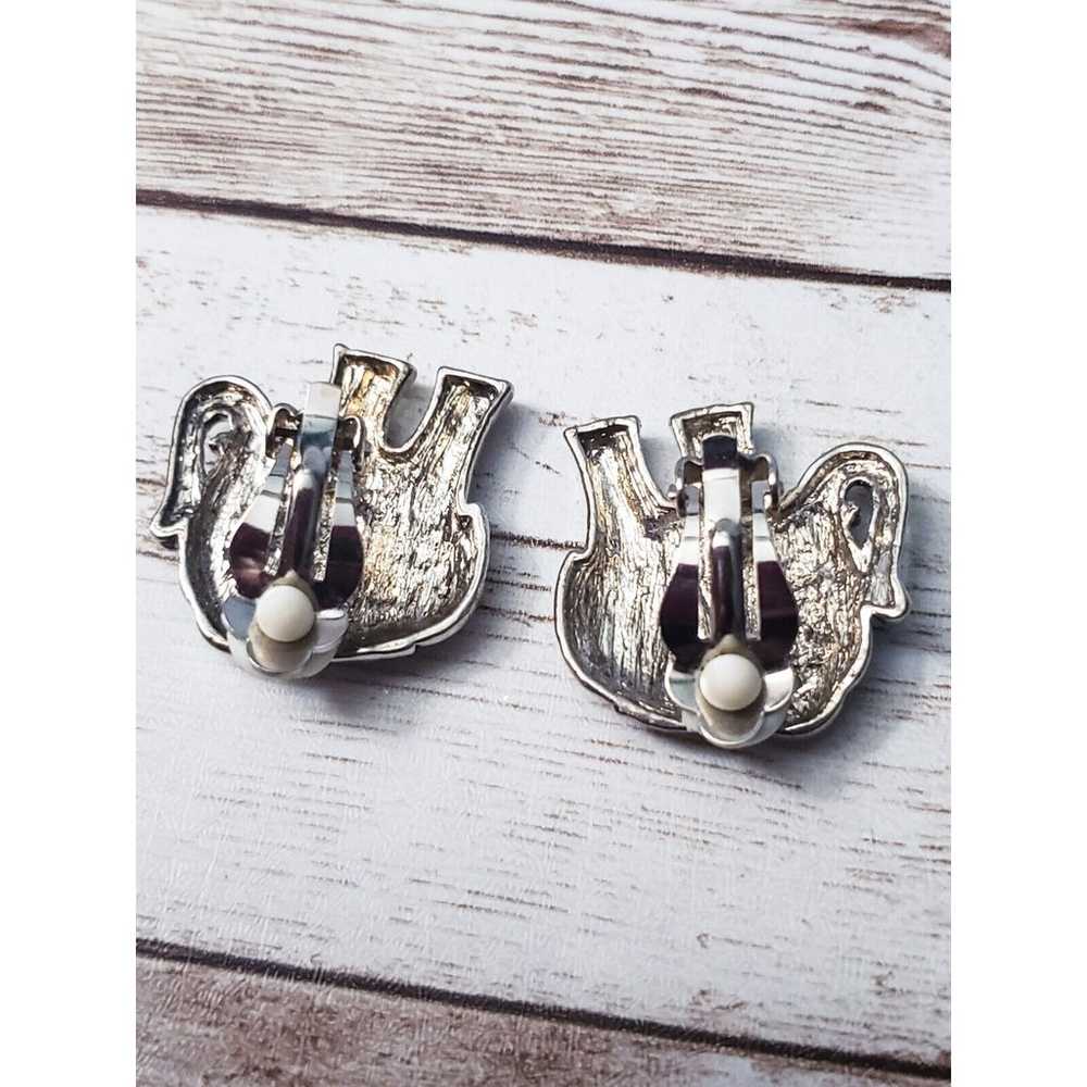 Vintage Clip On Earrings Large Silver Tone Elepha… - image 5