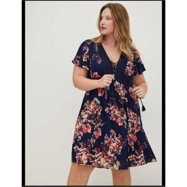 Torrid Mini Gauze lace up floral skater dress 1