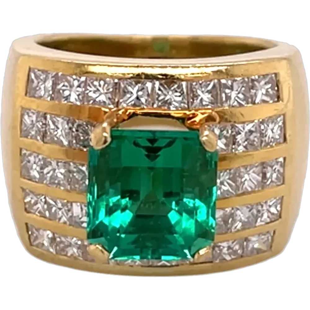 18K Yellow Gold Emerald and Diamond Ring - image 1