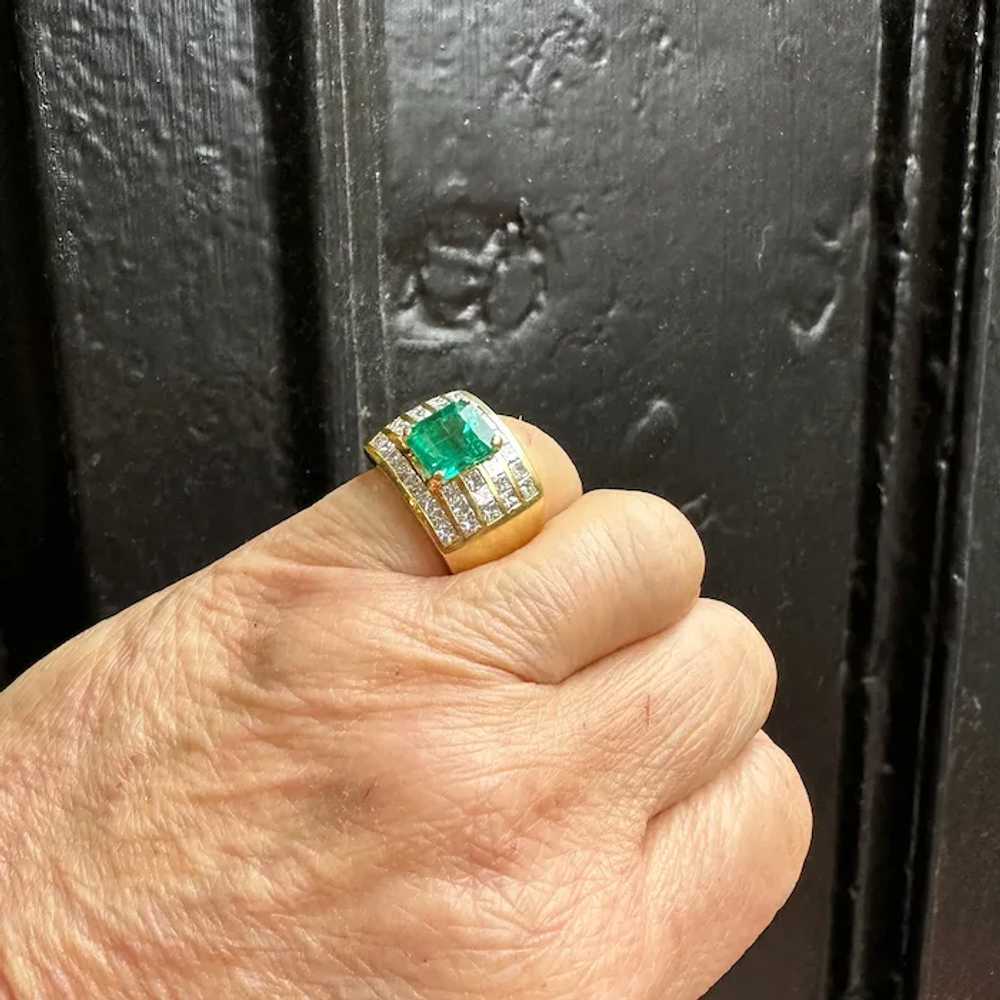 18K Yellow Gold Emerald and Diamond Ring - image 5