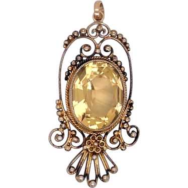 Victorian 14K Yellow Gold Citrine Pendant