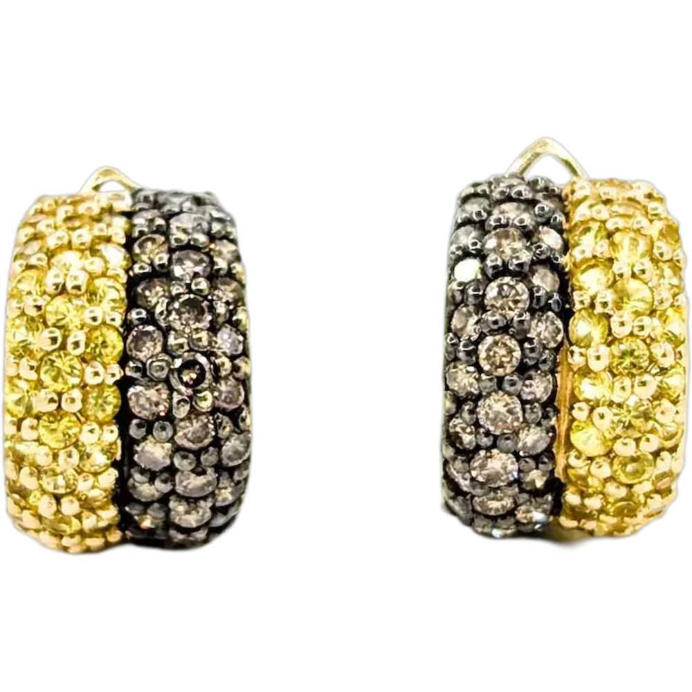 Pave Yellow Sapphire & Brown Diamond Hoop Earring… - image 1
