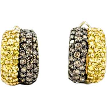 Pave Yellow Sapphire & Brown Diamond Hoop Earring… - image 1