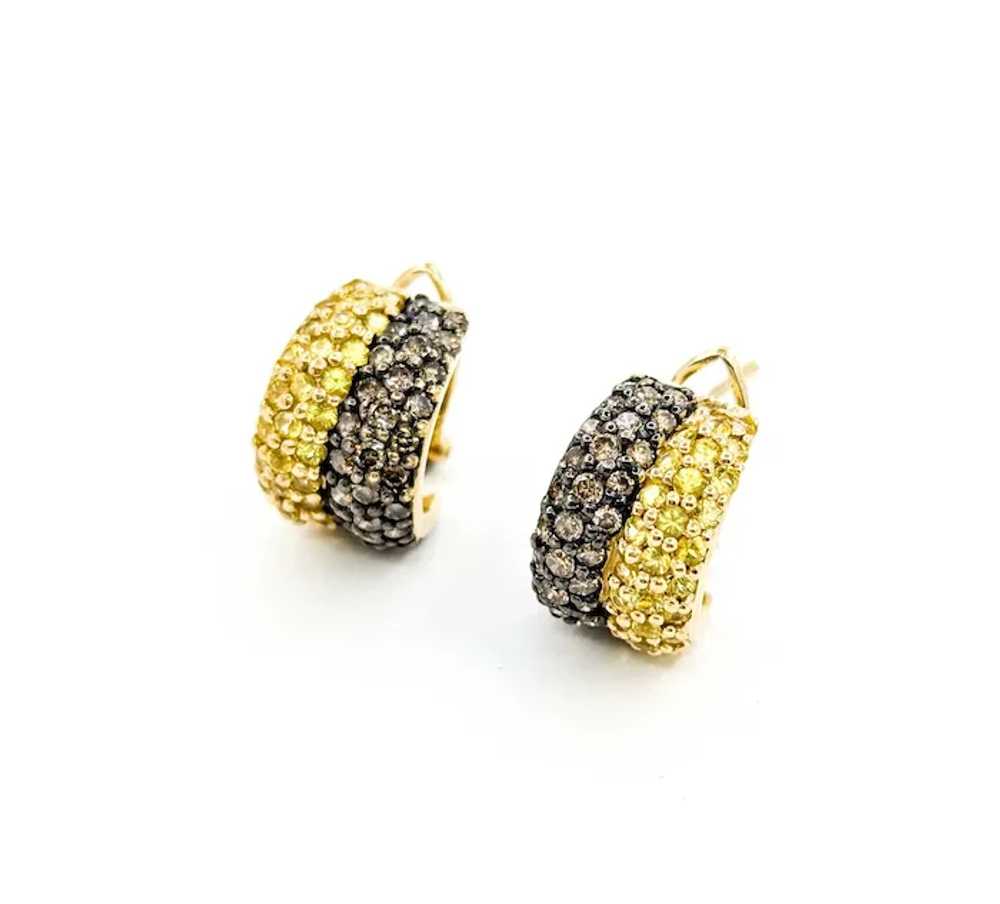 Pave Yellow Sapphire & Brown Diamond Hoop Earring… - image 2