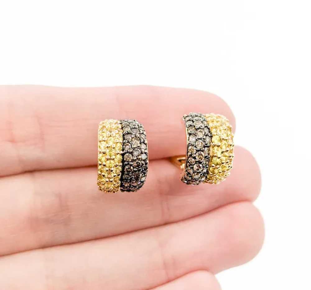 Pave Yellow Sapphire & Brown Diamond Hoop Earring… - image 3