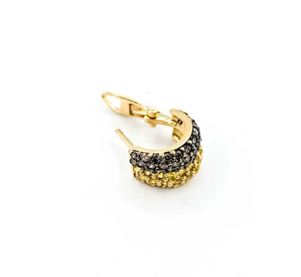 Pave Yellow Sapphire & Brown Diamond Hoop Earring… - image 4