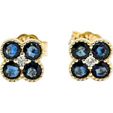 Blue Sapphire & Diamond Quatrefoil Stud Earrings i