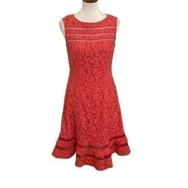 Adrianna Papell Coral Pink Sleeveless Floral Lace 