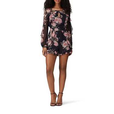 Bardot Black Floral Chiffon Long Sleeve Romper