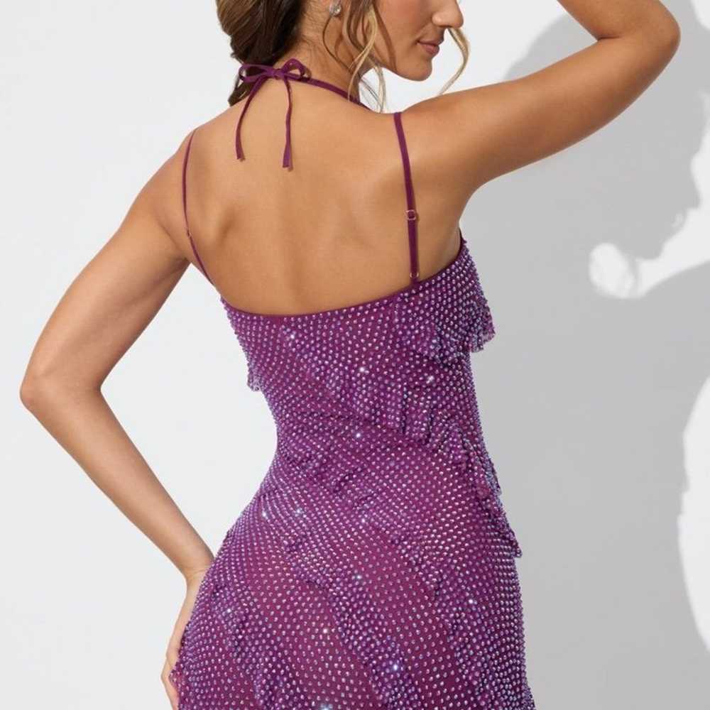 Oh Polly Embellished Ruffle Mini Dress in Plum - image 2