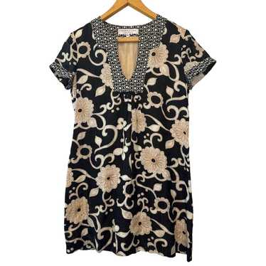 Trina Turk Black Tan & Cream Floral Print Silk Bl… - image 1